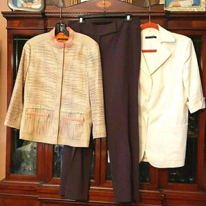 Bundle Elie Tahari suit set 2 Blazers and Pants Brown Tweed White LOT